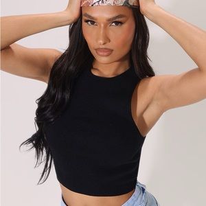 Black Soft Rib Knit Racer Tank Top